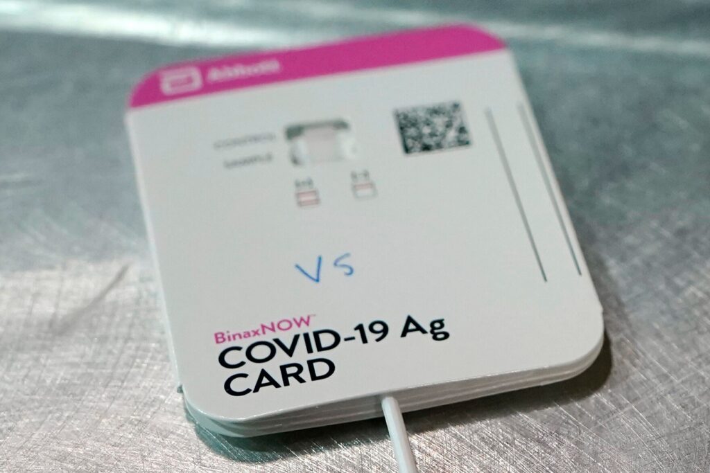 A BinaxNOW rapid COVID-19 test made by Abbott Laboratories, one of the two new rapid, at-home COVID-19 tests approved by the Food and Drug Administration.