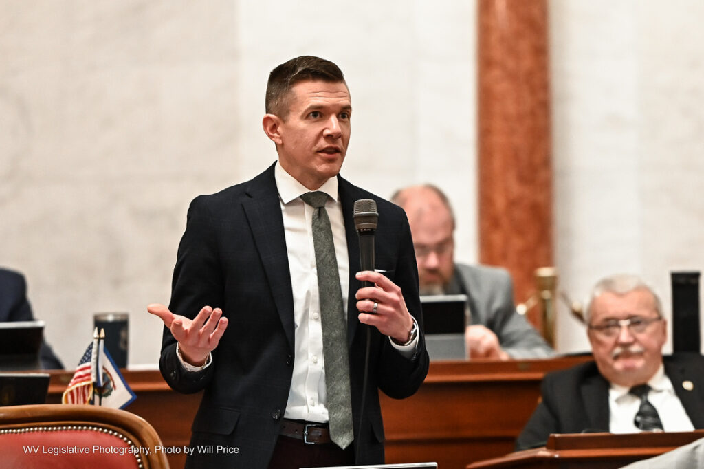 Sen. Ryan Weld, R-Brook, speaks on the Senate floor Wednesday, Feb. 1, 2023.