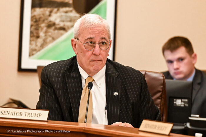 Sen. Charles Trump, R-Morgan, at the Feb. 7, 2023 meeting of the Senate Finance Committee.