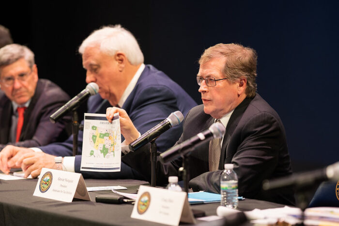 Governor Jim Justice and Grover Norquist speaking at a roundtable on tax reform Monday in Charleston, W.Va.