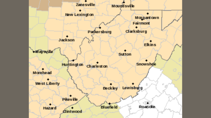 Part of a map of West Virginia.