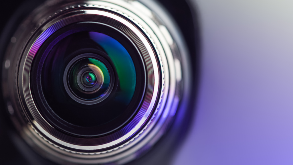 A close up of a video camera lens.