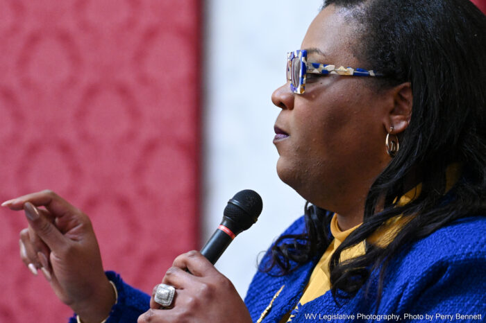African American woman with colorful glasses