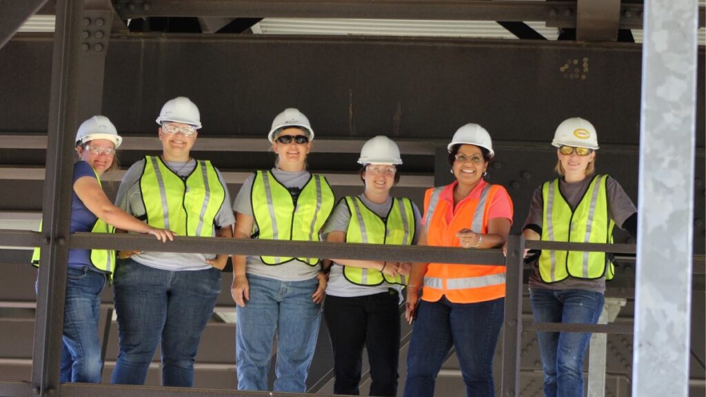 A picture of six female construction workers.