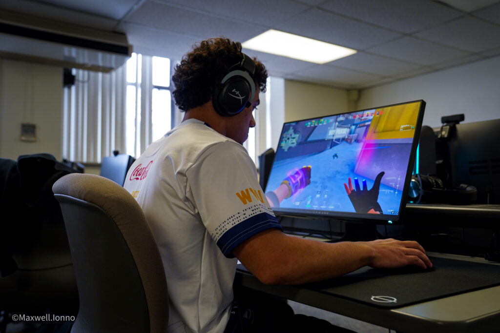 Angel Garcia plays Valorant with the WVU esports team in March of 2023 on the main campus in Morgantown, West Virginia.