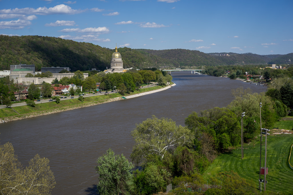 A view of the West Virginia Capitol Complex across the Kanawha River.
