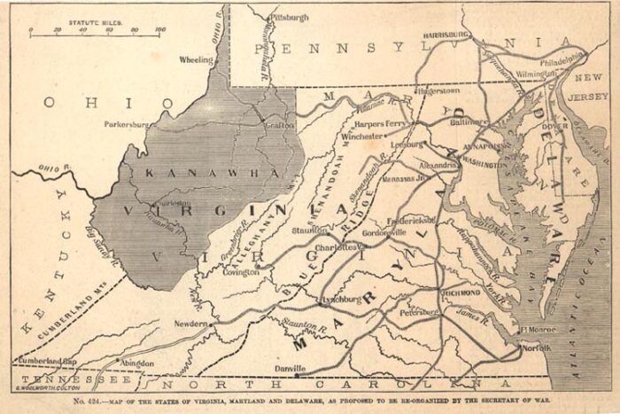An old map of West Virginia and Virginia.