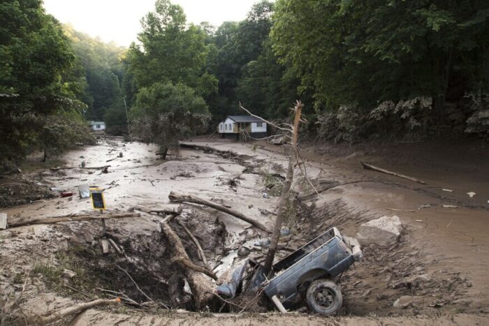 Truck stuck in mud hold from flooding