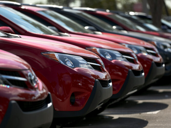 A line of red cars.