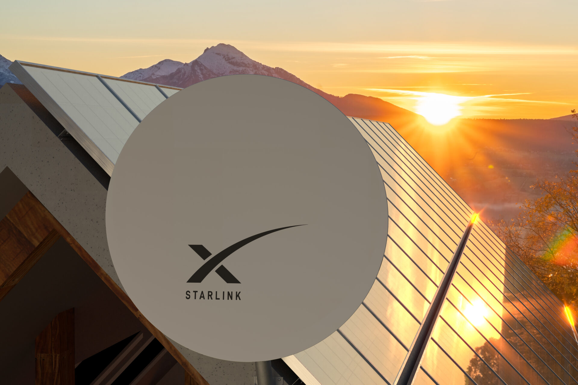 A small satellite dish with a stylized X and the word Starlink
