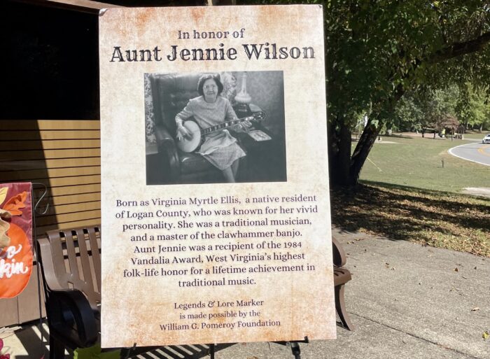 Sign Reads Aunt Jeanie Wilson with information in the text about her life.