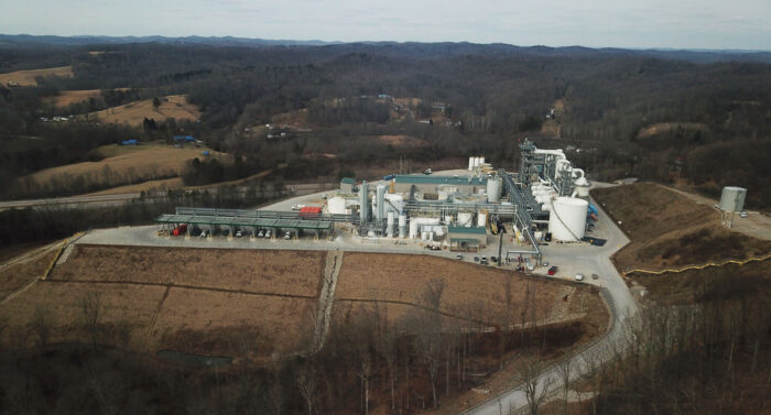An aerial view of a power plant.