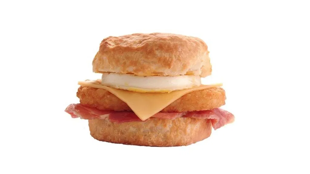 biscuit with egg, ham, potato and cheese