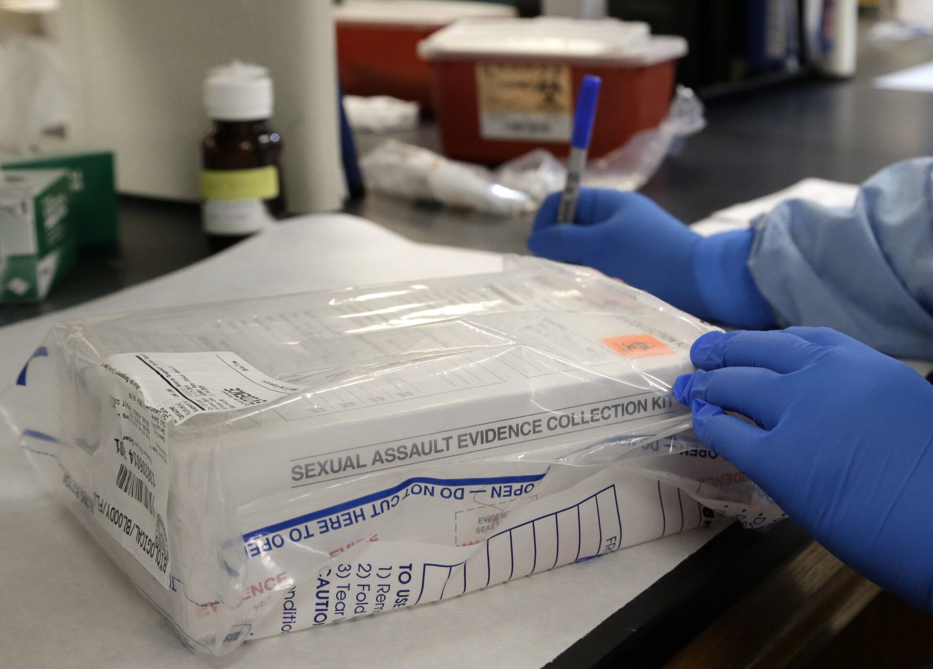 A sexual assault evidence kit is logged in the biology lab at the Houston Forensic Science Center in Houston on Thursday, April 2, 2015. The new attention to sexual assault kits stems from a combination of factors: the persistence of advocacy groups, investigative media reports, the willingness of rape survivors to speak out and political support from statehouses up to the White House.