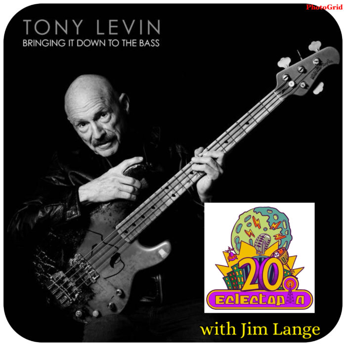 Tony Levin sitting with his bass guitar and the Ecectopia logo to the bottom right.