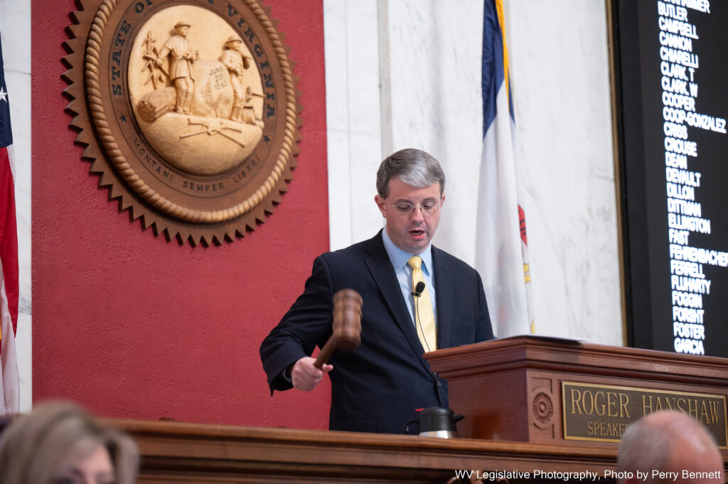 Speaker Hanshaw banging gavel at front of House chamber