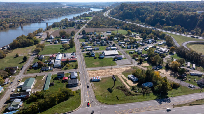 Aerial view of Ohio River community in West Virginia