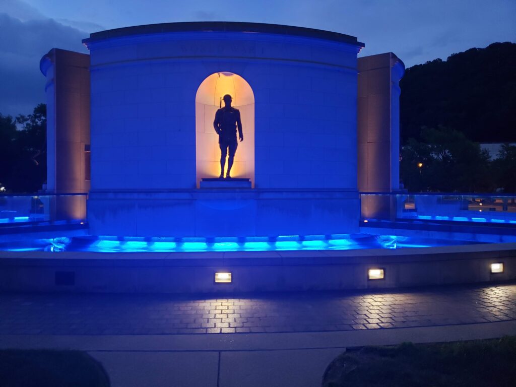 Monument with blue liights