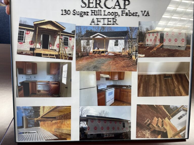 Photographs framed in a collage. Above them reads, "SERCAP 130 Sugar Hill Loop, Faber, VA AFTER."