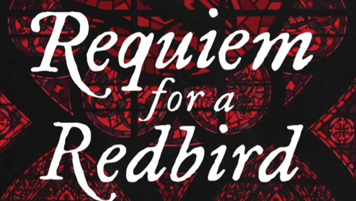 Book cover of "Requiem for a Redbird" by Torli Bush. The cover is red with stain glass accents.