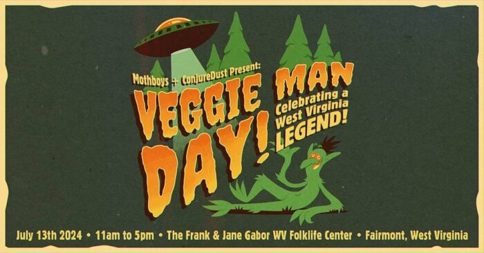 A dark green background with the words, "Veggie Man Day!"