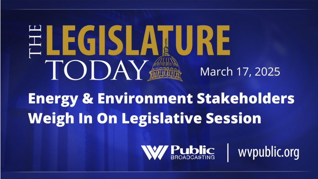 Blue background with the words, "The Legislature Today: Energy & Environment Stakeholders Weigh In On Legislative Session."