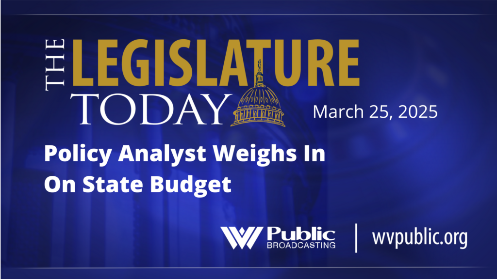 Blue background with the words, "The Legislature Today: Policy Analyst Weighs In On State Budget."