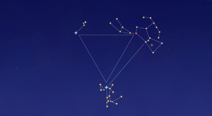 An illustrated constellation in the night sky.