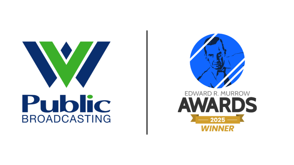 West Virginia Public Broadcasting logo and the Edward R. Murrow Awards logo