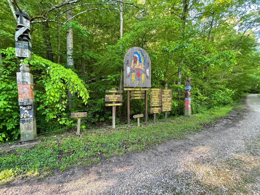 Row of signs along a roadside