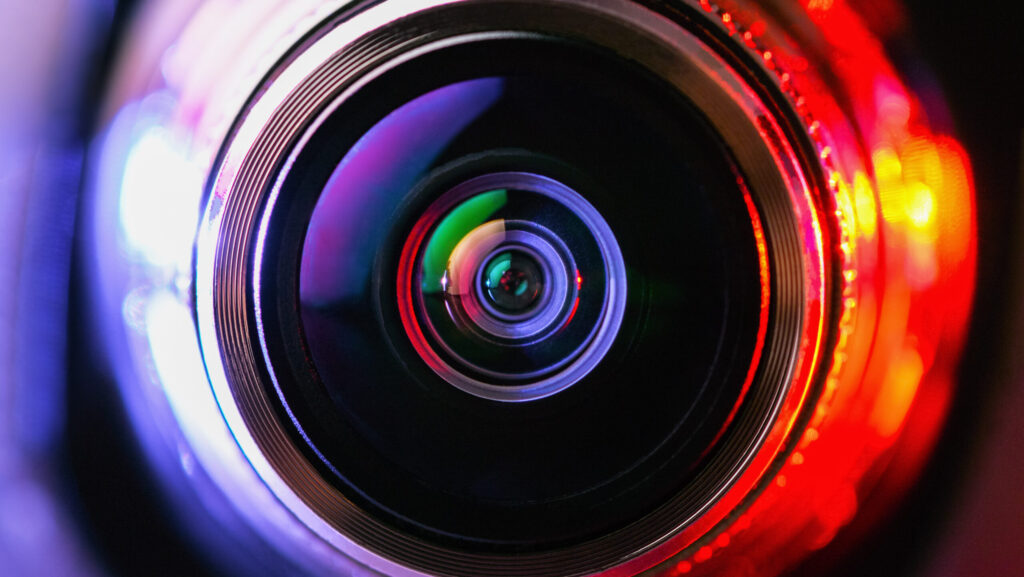 Close up of a camera lens.