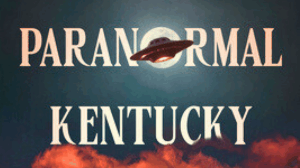 A book cover that reads, "Paranormal Kentucky." There is a UFO in the title and red clouds floating near the bottom of the image.