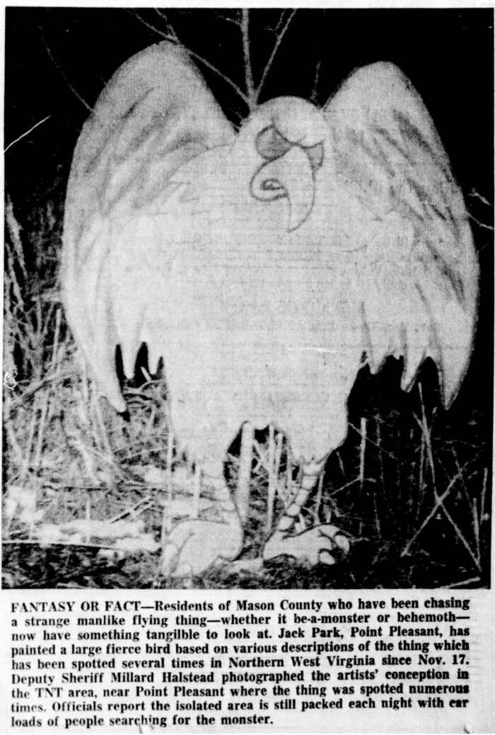 Painting of a large, scary bird like creature