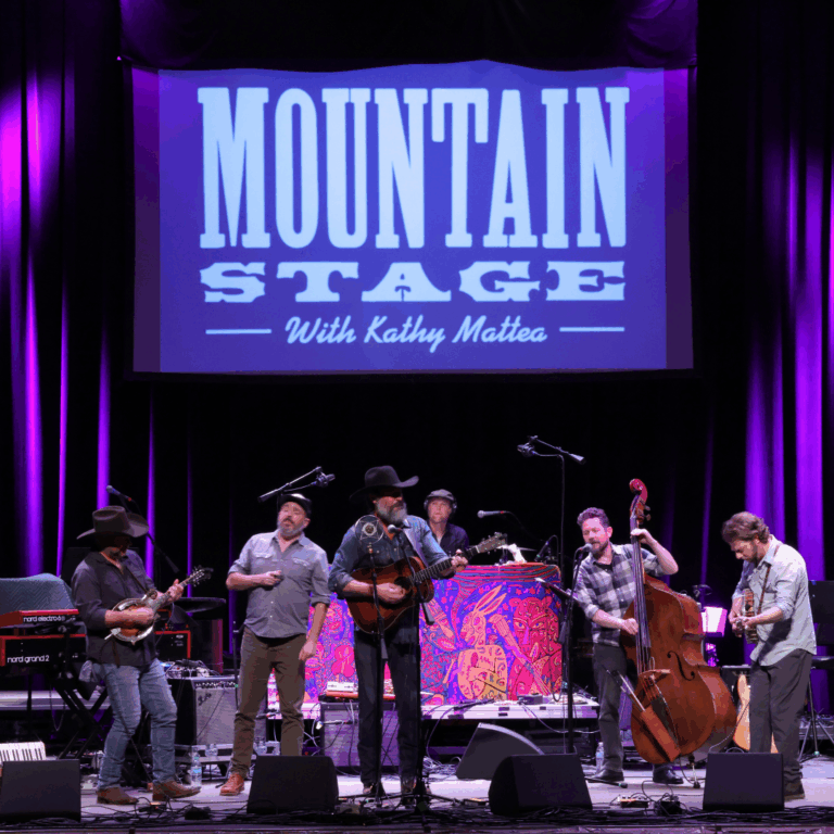 bluegrass band performs on stage