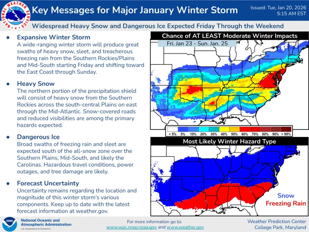 A map from the National Weather Service showing details of a possible winter storm to hit Appalachia.