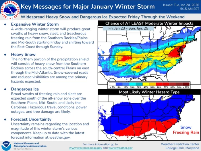 A map from the National Weather Service showing details of a possible winter storm to hit Appalachia.