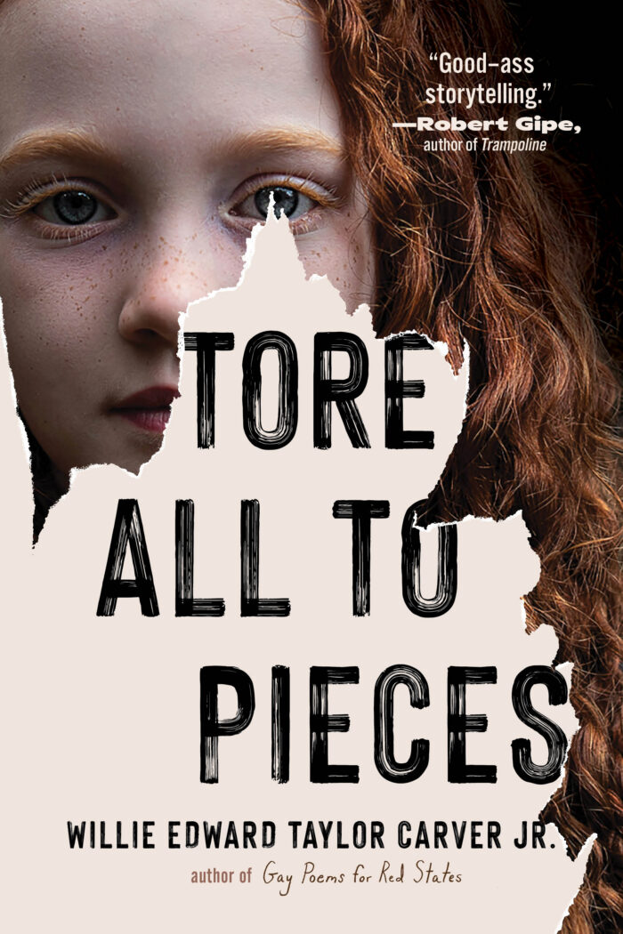A book cover with the title, "Tore All To Pieces." There is a photo of a young girl with red hair. The author's name is "Willie Edward Taylor Carver Jr."