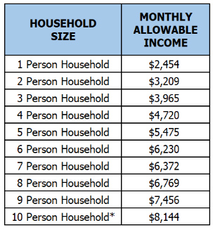 A chart with this columns identifying family size and income levels