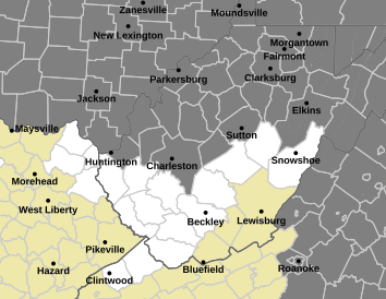 Map of West Virginia shaded in gray to the north