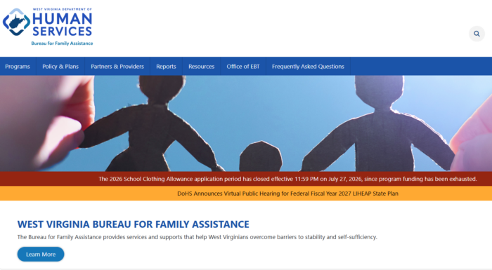 Photo shows a screenshot of the state's Bureau for Family Assistance website with a red banner that reads, "The 2026 School Clothing Allowance application period has closed effective 11:59 PM on July 27, 2026, since program funding has been depleted."