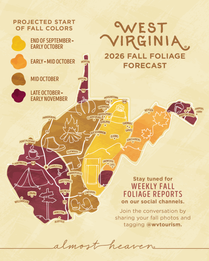 A color coded map shows the best places to see fall colors.