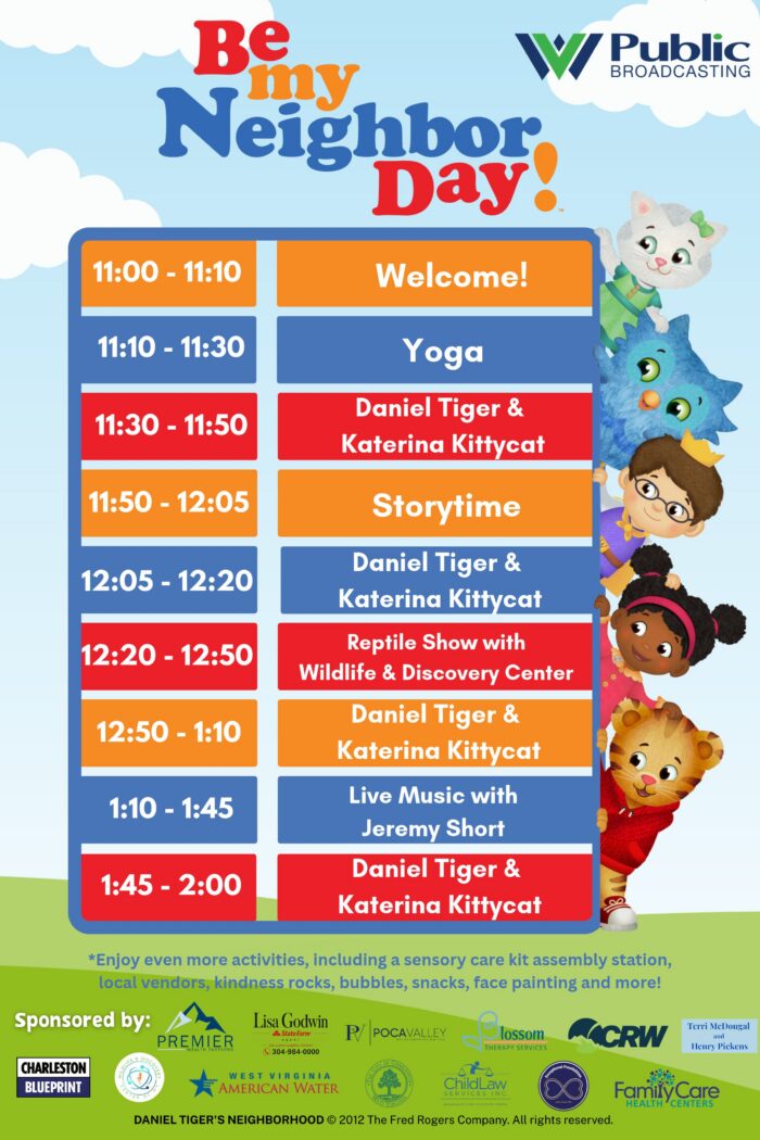 A schedule of events for Be My Neighbor Day 2026.
