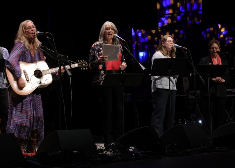 musicians sing and play instruments on stage
