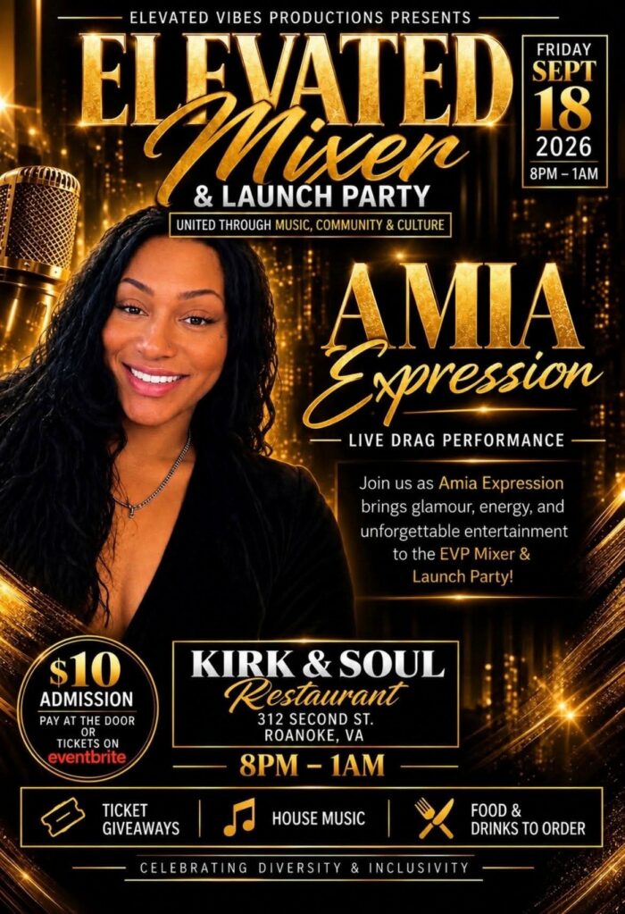 A promotional poster for the House of Expression's event, Elevated Mixer with Amia Expression.